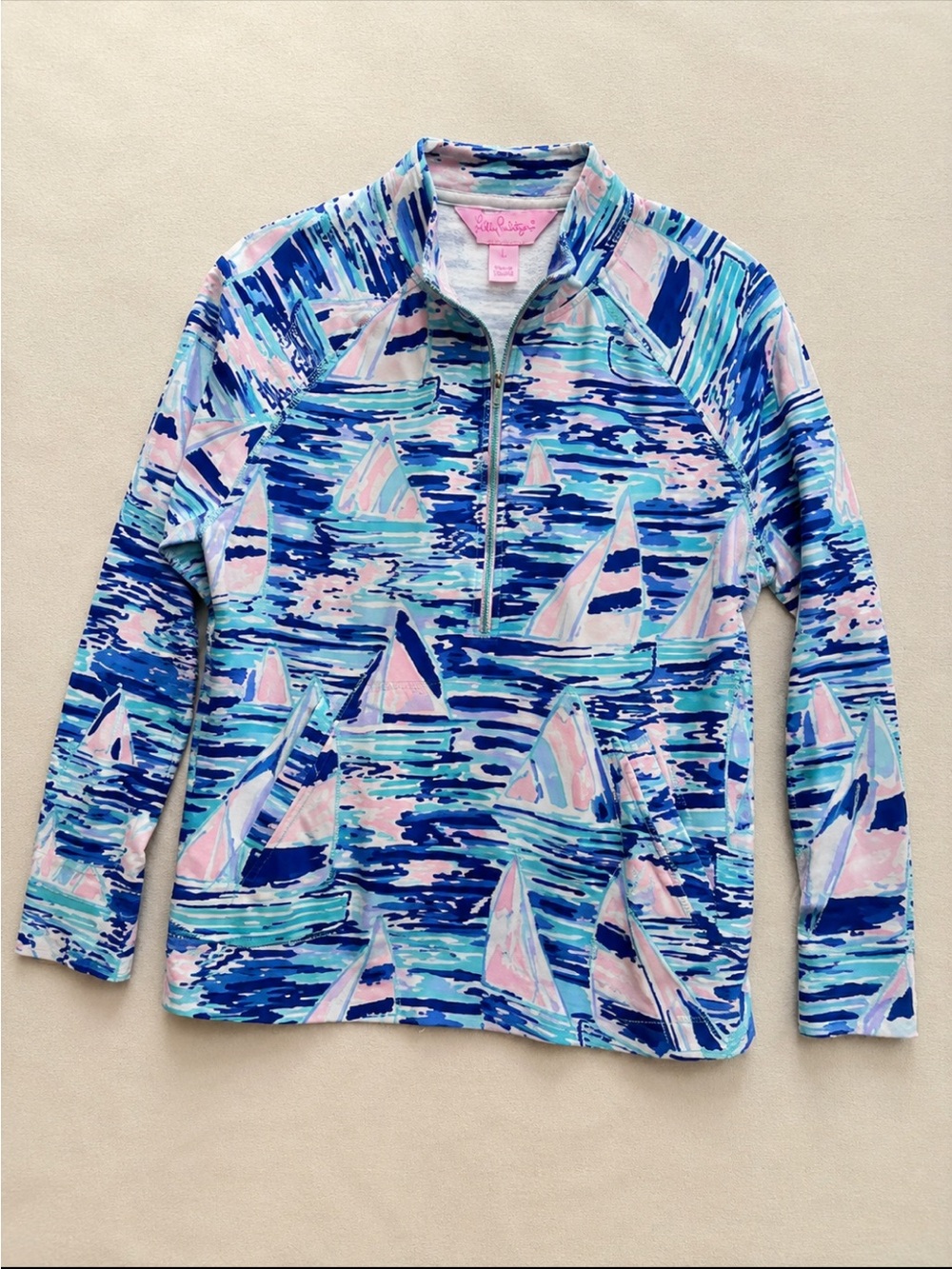 Lilly Pulitzer UPF 50+ Skipper Popover Pullover Sailboat Print Large Pockets